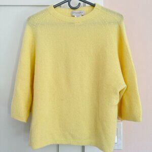 Crew Neck Sweater Yellow Size M Made in Italy Wool Blend 3/4 Sleeve Relaxed Fit